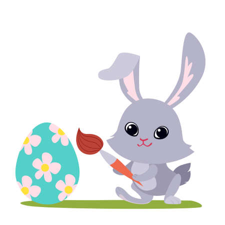 Cute cartoon rabbit painting an Easter eggのイラスト素材