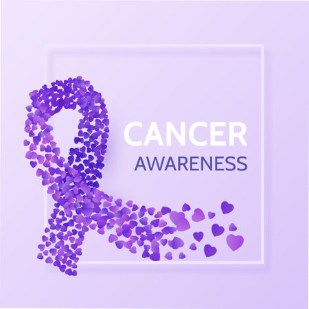 Purple ribbon made of hearts - cancer awareness symbol, banner or poster templateのイラスト素材
