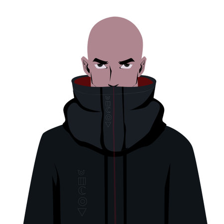 Intense expression of tough Caucasian man wearing gray hoodie sweater, streetstyle model, hooligan cyberpunk style. Vector illustrationのイラスト素材