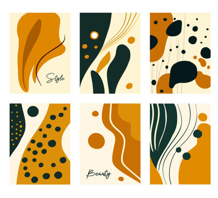 set of minimalistic abstract illustrations suitable for posters, wall hangings, and graphic design purposes. minimalistic abstract illustration, medieval, multiplied, brown color illustration.のイラスト素材