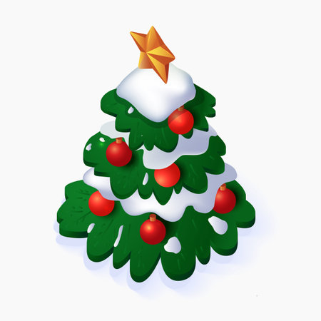 Isometric Vector Icon of a Christmas Tree with Festive Decorationsのイラスト素材