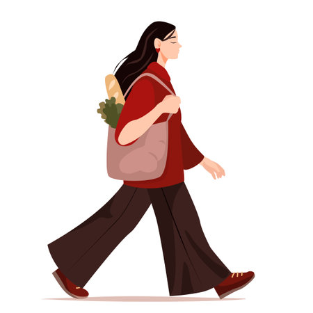 Woman Carrying Shopping Bag in Flat Vector Styleのイラスト素材