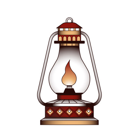 Vintage Oil Lantern with Burning Flame Traditional Tattoo Style Vector Illustration for Rustic and Retro Design Conceptsのイラスト素材