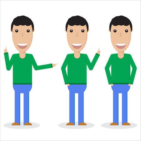 Set of three male persons in different poses flat vector image isolated on whiteのイラスト素材