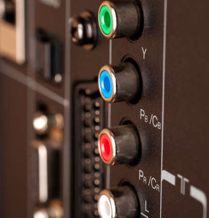 Modern TV audio video input panel controls close-up shot, selective focus