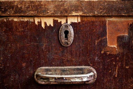 Rusty keyhole and handle closeup shot, selective focus
