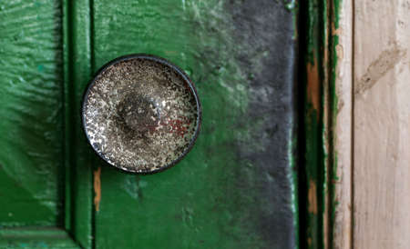 Vintage dirty door handle, closeup shot, selective focusの写真素材