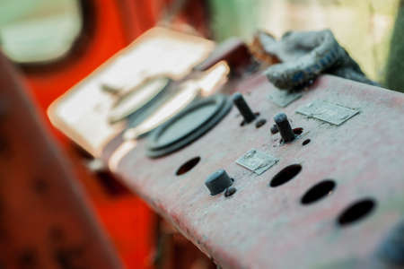 Old rusty dashboard with dust and spider web