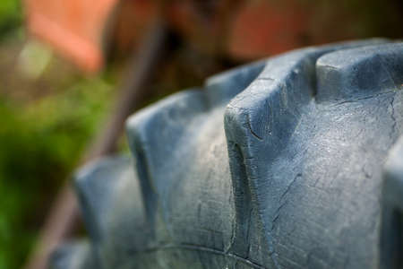 Fragment of big tire, macro shot, selective focusの写真素材