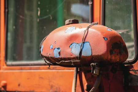 Small metal gasoline tank, selective focus, horizontalの写真素材