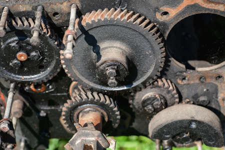Disassembled old engine with visible parts closeupの写真素材