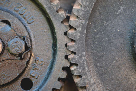 Front view of two gears, selective focusの写真素材
