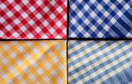 Colored checkered napkins overhead view, selective focusの写真素材