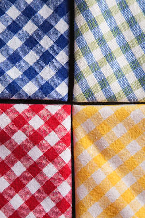 Checkered colored napkins overhead view, close-up shotの写真素材