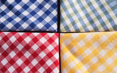 Colored checkered napkins overhead view, macro shotの写真素材