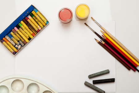 Drawing items on a white background, top view, text spaceの写真素材