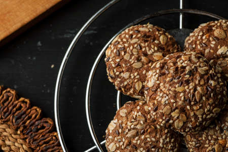Cookies on a metal stand top view.