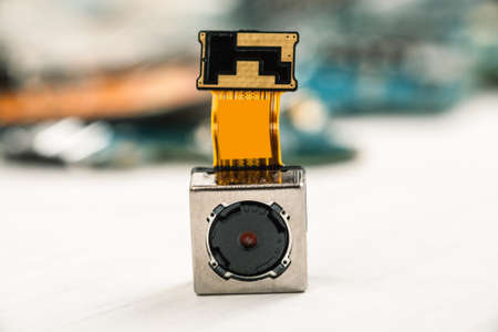 Smartphone camera module on a white background, closeupの写真素材