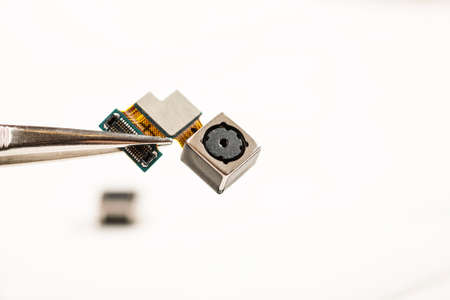 Smartphone camera module on a white background, closeupの写真素材