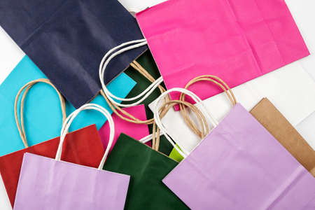 Many different color paper bags top view