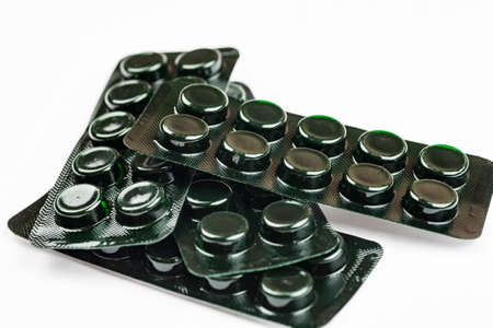 Different medications and pills in blister packs, treatment and medical prescriptionsの写真素材