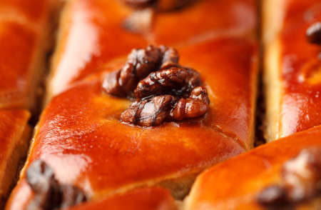 Oriental sweets with walnut macro shot, selective focus
