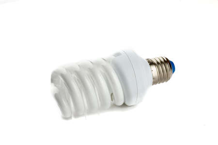 White spiral saving bulb isolated on whiteの写真素材