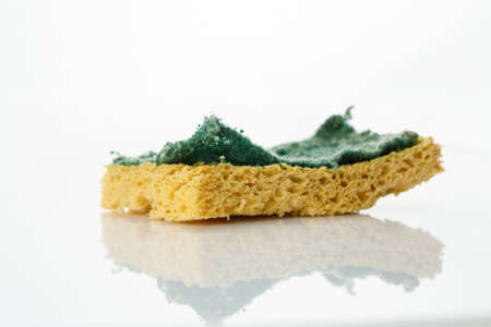 Used cleaning sponge on a white backgroundの写真素材