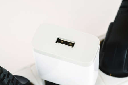 Overloaded power boards on a white background
