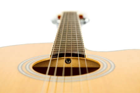 Acoustic guitar body and neck closeup shotの写真素材