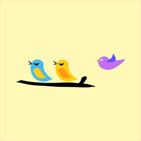 Birds sitting on a branch of a tree and flyingのイラスト素材