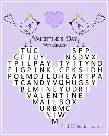Valentine's Day word search puzzle. Suitable for social media post. Educational game for children. Printable worksheet for learning English.のイラスト素材