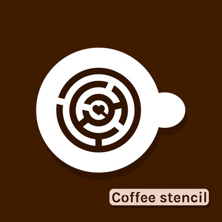 Maze, labyrinth coffee stencil for drawing picture on macchiato, cappuccino, latte. Elegant silhouette template for laser cutting. Vector illustration.のイラスト素材