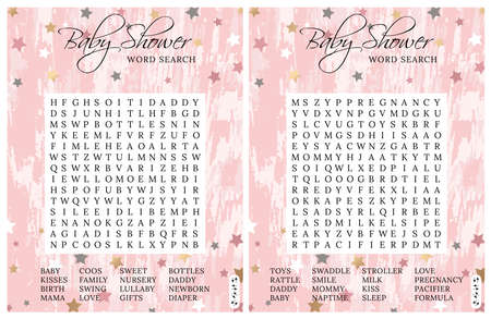 Set of Baby shower word search puzzles. Logic games. Party card. Activities ideas supplies.のイラスト素材