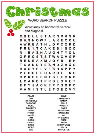 Word search puzzle. Printable worksheet. Christmas educational game for kids.Logic game for learning English.のイラスト素材