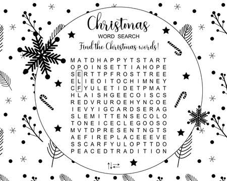 Printable Christmas word search puzzle for children. Worksheet for learning English. Vector illustrationのイラスト素材