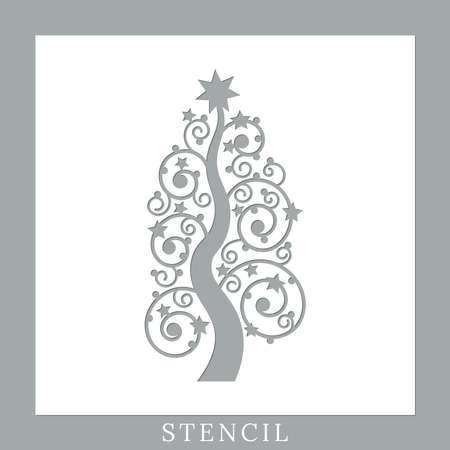 Christmas tree stencil. Template for Christmas cards, invitations. Suitable for laser cutting, plotter cutting. Winter holiday design template.のイラスト素材