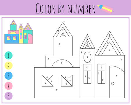 Educational number coloring page for preschool children. Game for kids. Printable design coloring book.のイラスト素材