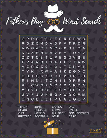 Father's Day word search puzzle. Crossword suitable for social media post. For learning English words. Vector illustrationのイラスト素材