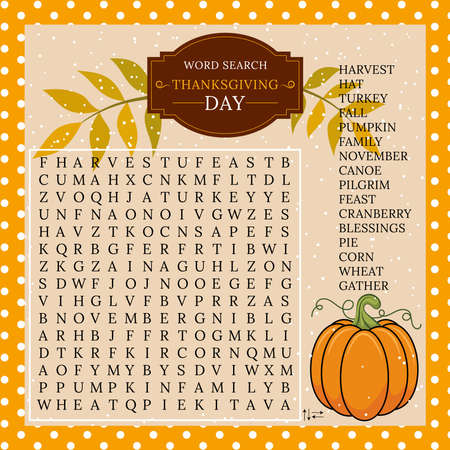 Thanksgiving Day word search puzzle. Logic game for learning English words. Holiday festive crossword.のイラスト素材