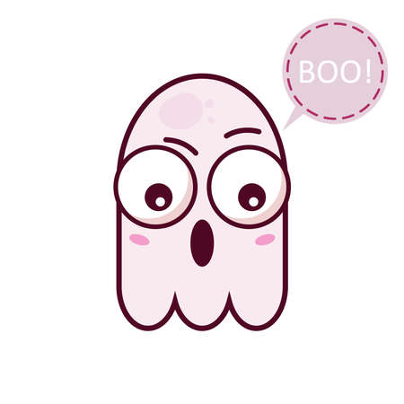 Halloween sticker cute ghost, holiday symbol in kawaii style. For Halloween party card invitation print, t -shirt or product print, sticker design element.のイラスト素材