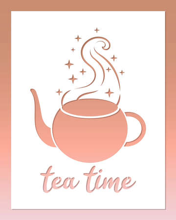 Tea time printable stencil for cutting. Cup of tea vector templateのイラスト素材