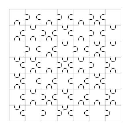 Jigsaw puzzle blank template of 49 pieces. square orientation. vector illustration.のイラスト素材