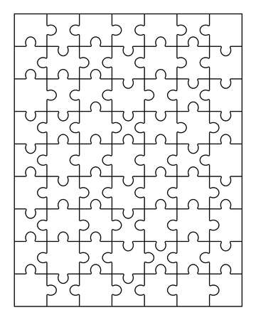 Jigsaw puzzle blank template of 63 pieces. Vertical orientation. vector illustration.のイラスト素材