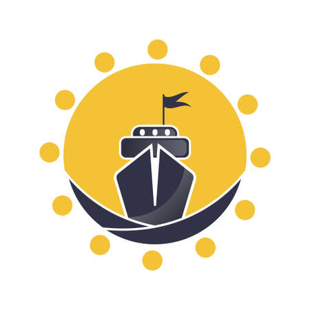 Cruise ship icon on white background. Nautical emblem for marine labels, sea badges. Boat design. Vector illustration.のイラスト素材