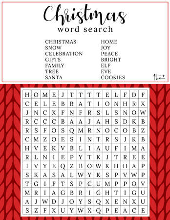 Christmas word search puzzle. 14 winter holiday themed words to find. Printable educational game for children. Crossword for learning English words. Vector illustrationのイラスト素材