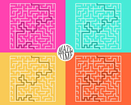 Set of a labyrinth game. rectangular maze or puzzle design template. Find the way and right solution for exit. Vector illustrationのイラスト素材