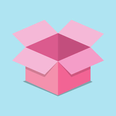 Vector 3d open pink gift box isolated on blue background. Boxing day sale. Sale banner template...