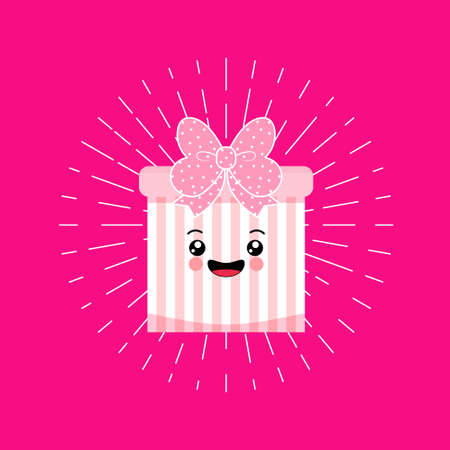 Vector pink gift box isolated on pink background. Boxing day sale. Sale banner template design. Surprise kawaii box.のイラスト素材
