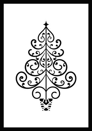 Decorative Christmas tree stencil. Template for journal, invitations, walls, wood and rocks art, cards DIY projects. Suitable for laser cutting, plotter cutting.のイラスト素材